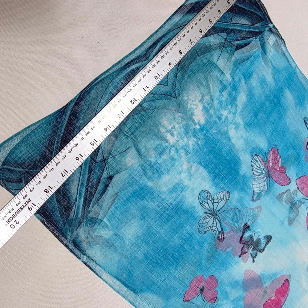 Scarf Set 19 x 64 Womens Blue White Butterfly Floral Sheer Lightweight Wrap Fall